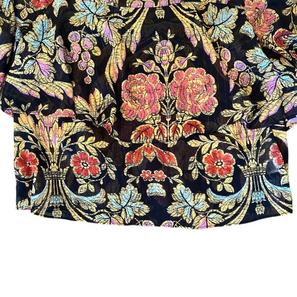 Belle + Sky Boho Semi Sheer Metallic Woven Floral Bell Sleeve Top XS - Picture 5 of 7